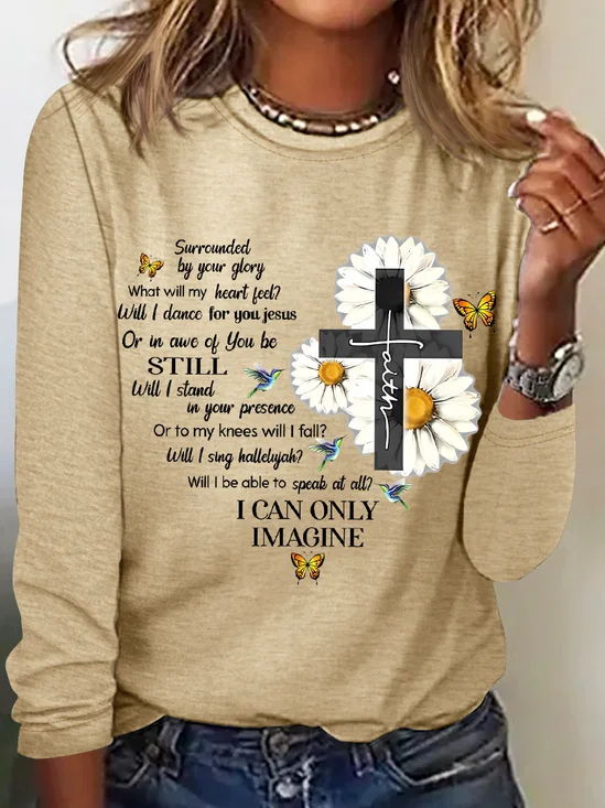 Women's Mercyme I Can Only Imagine Daisy Cross Christian Regular Fit Daisy Long sleeve Shirt