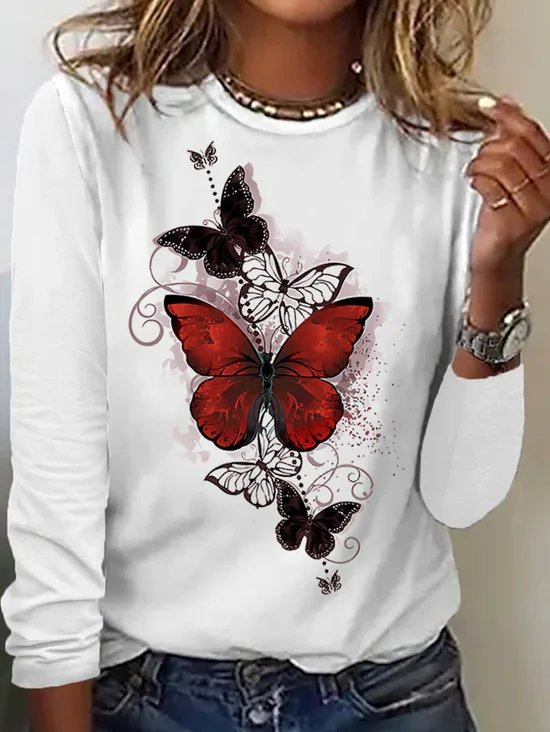 Women's Fashion Butterfly Graphic Printing Casual Regular Fit Top