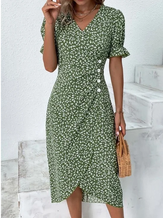 Vacation Floral V Neck Dress