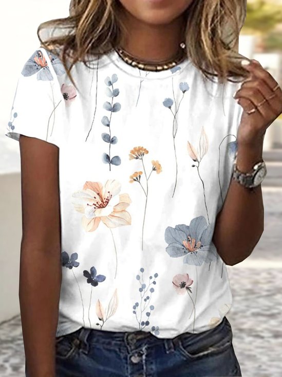 Loose Casual Floral Printed Short Sleeve T-Shirt