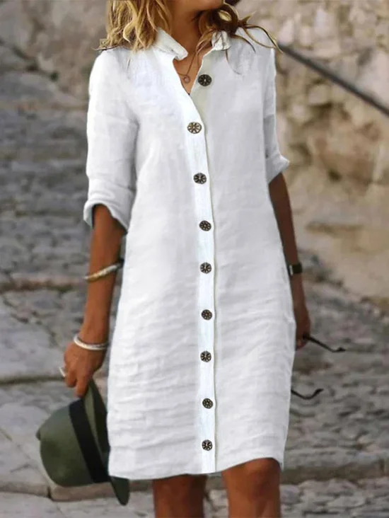 Plain Cotton Casual Dress