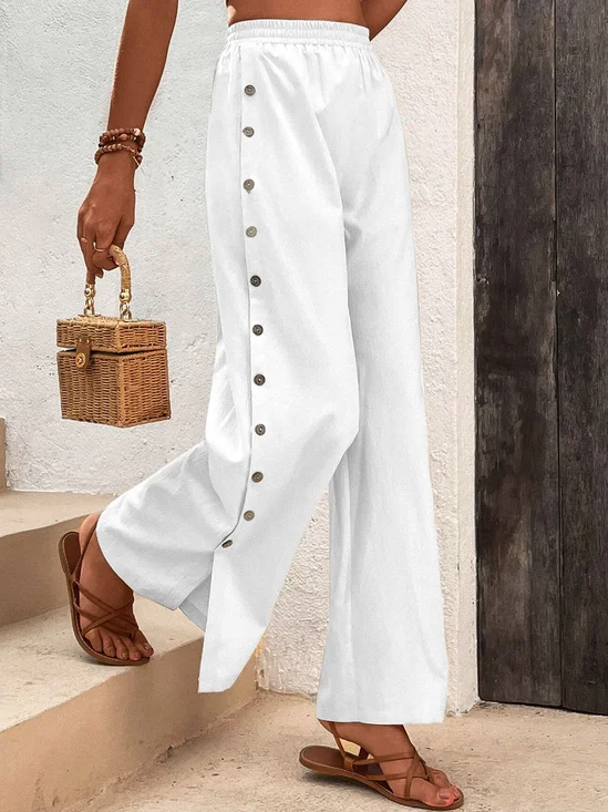 Cotton Casual Plain Buckle Pants