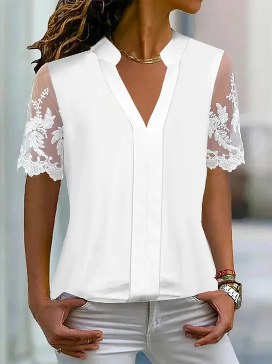 V Neck Plain Casual Loose Shirt