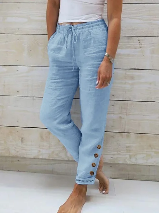 Cotton Casual Loose Buttoned Pants