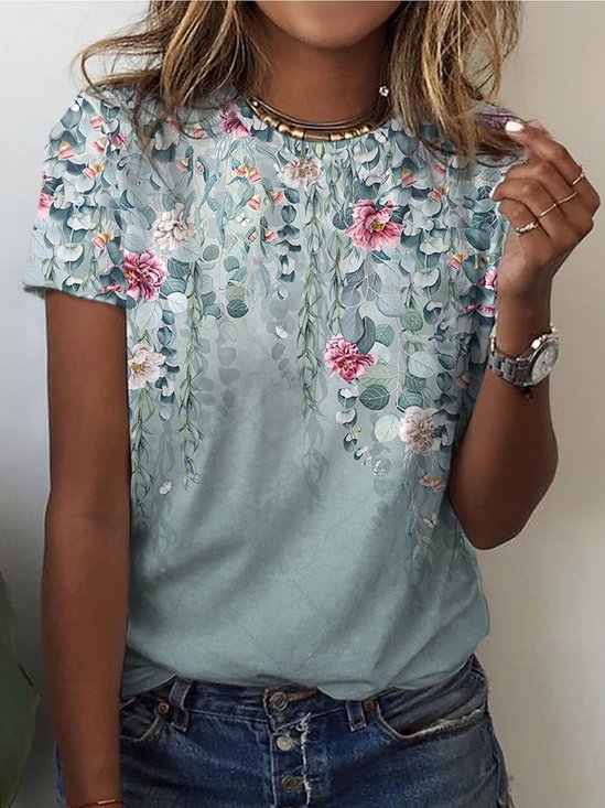 Crew Neck Floral Loose Casual T-Shirt