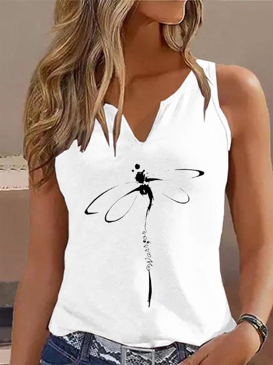 Dragonfly Casual Notched Loose Tank Top