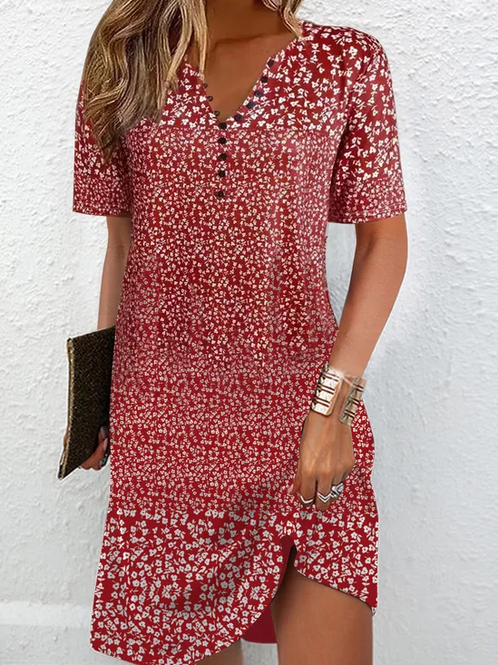 Floral Loose Shirt Collar Casual Dress