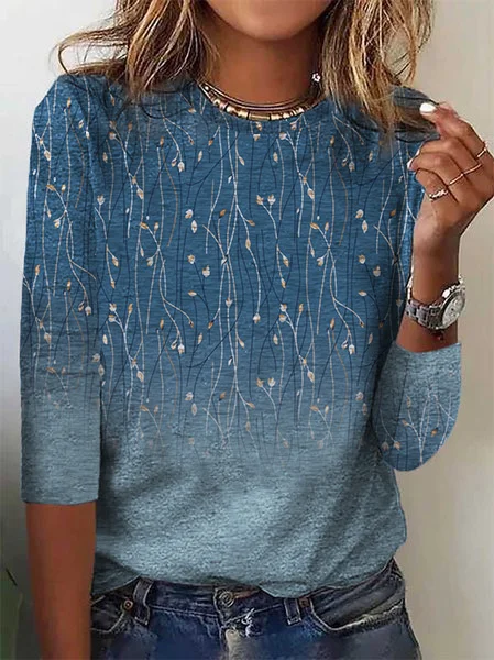 Floral Loose Casual Knitted T-Shirt