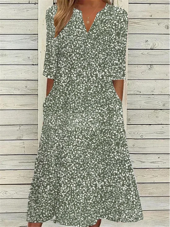 Casual V Neck Loose Floral Dress