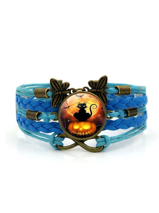 Halloween Black Cat Time Gem Bracelet Butterfly 8-character Hand Rope European and American Jewelry