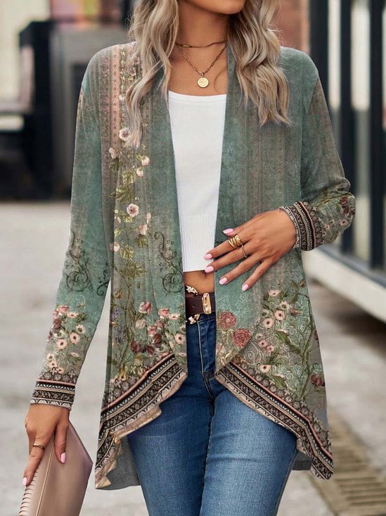 Vintage Ethnic Jersey Loose H-Line Casual Knitted Long Sleeve Kimono