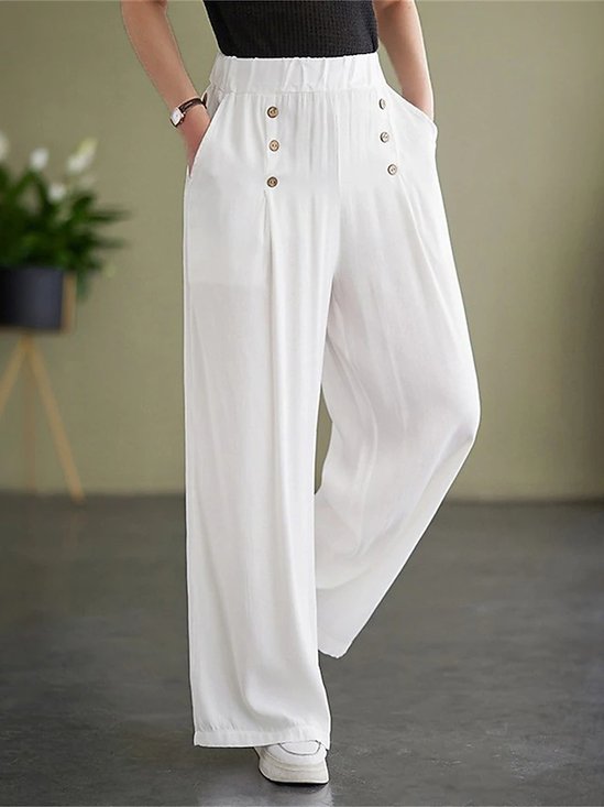 Plain Loose Casual High Waist Wide Leg Long Pants