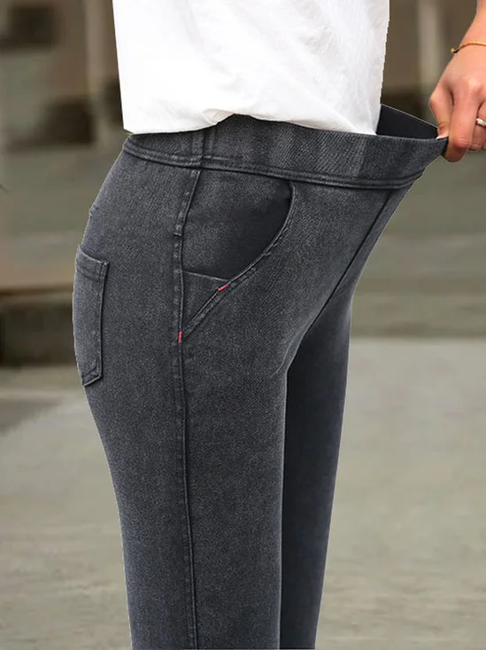 Plain Casual Loose H-Line Straight Pants With Pockets