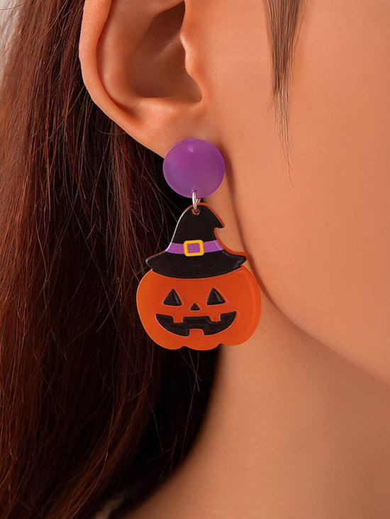 Halloween Cartoon Pumpkin Cat Acrylic Dangle Earrings
