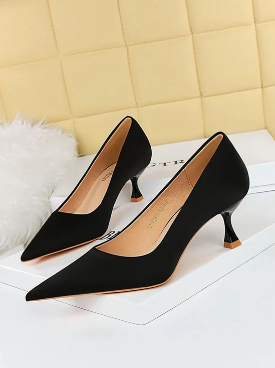 Women Minimalist Wineglass Heel Shallow Pumps