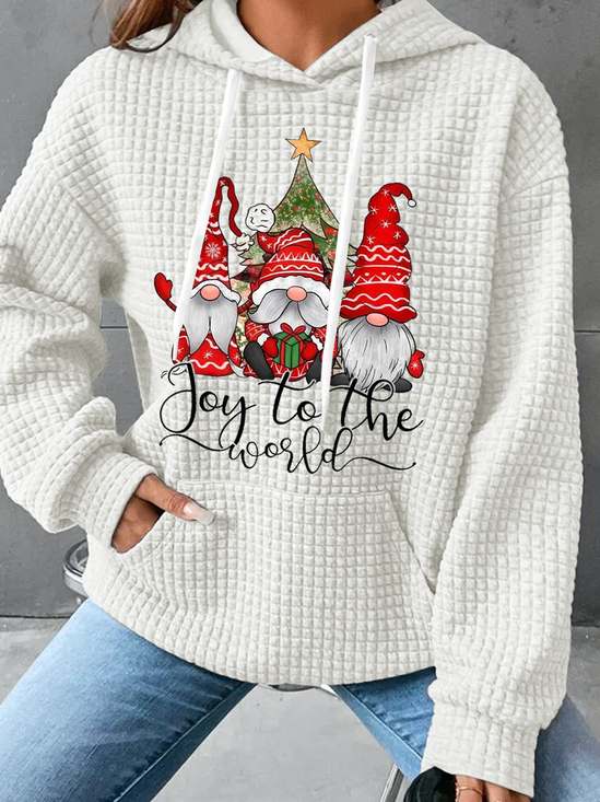 Joy To The World Gnome Christmas Daily Heavyweight Cotton-Blend Simple Long Sleeve Hoodie