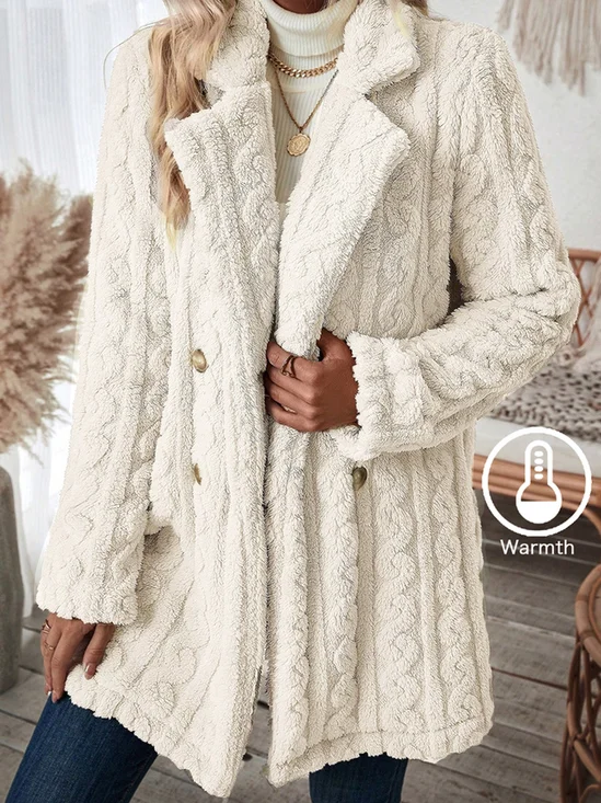 Winter Thicken Fluff/Granular Fleece Fabric Plain Casual Lapel Collar Long Sleeve Mid-long Teddy Jacket