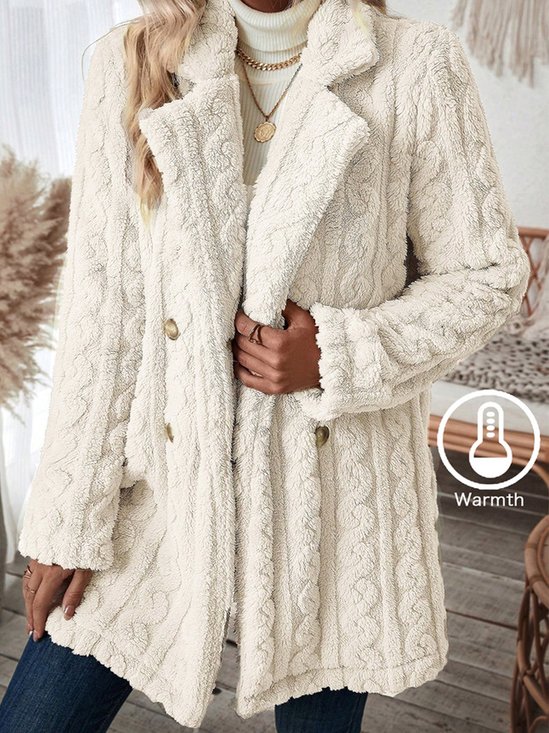 Plus size Fleece Lapel Collar Plain Winter Thicken Loose Casual H-Line Teddy Jacket