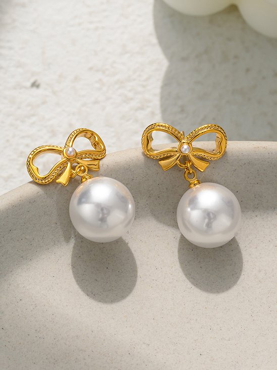 Elegant Bowknot Imitation Pearl Party Dangle Earrings