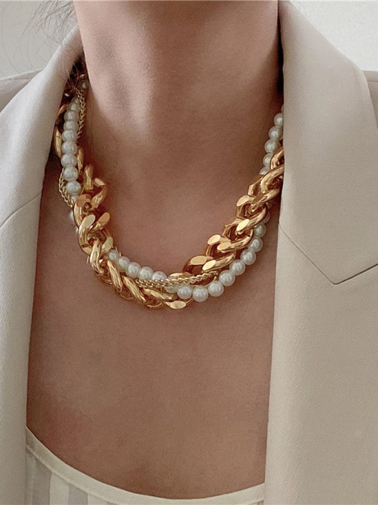 Fashion Faux Pearl Wrap Chain Necklace