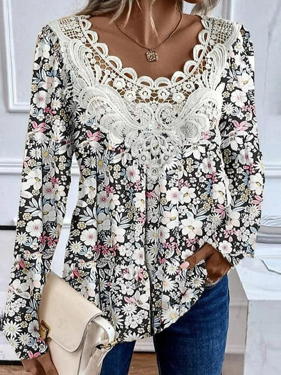 Lace Floral Casual Loose Shirt