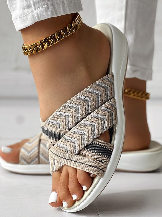 Plain Weaving Material Casual Slide Sandals