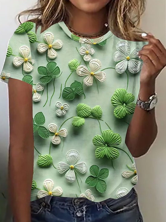 Four-Leaf Clover Jersey Loose Casual T-Shirt