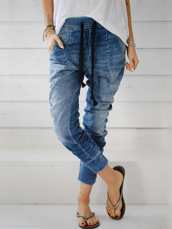 Casual Plain Pocket Stitching Denim Jeans
