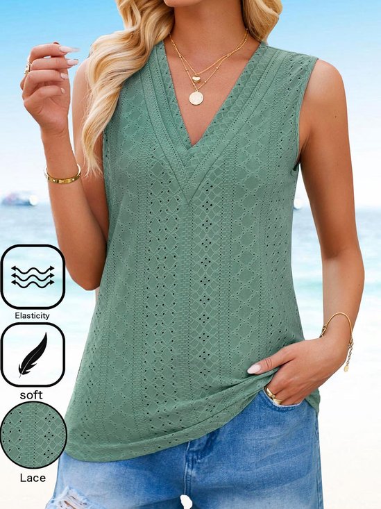 Casual Lace V Neck Loose Tank Top