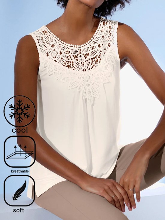 Lace Loose Casual Crew Neck Tank Top