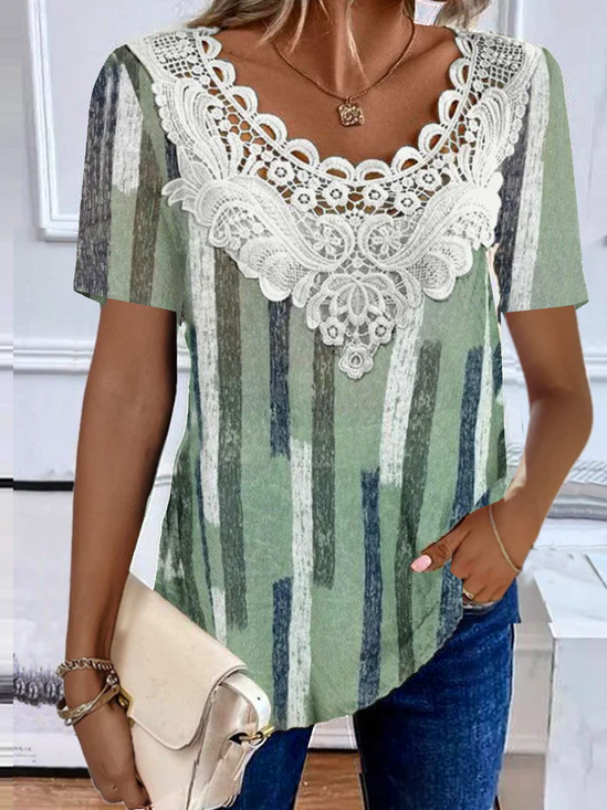 Loose Lace Edge Casual Jersey T-Shirt
