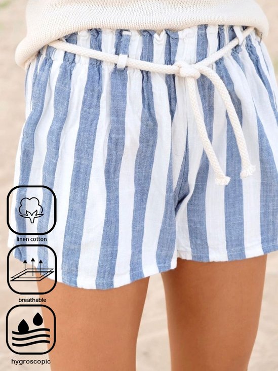 Striped Casual Loose Cotton And Linen Shorts