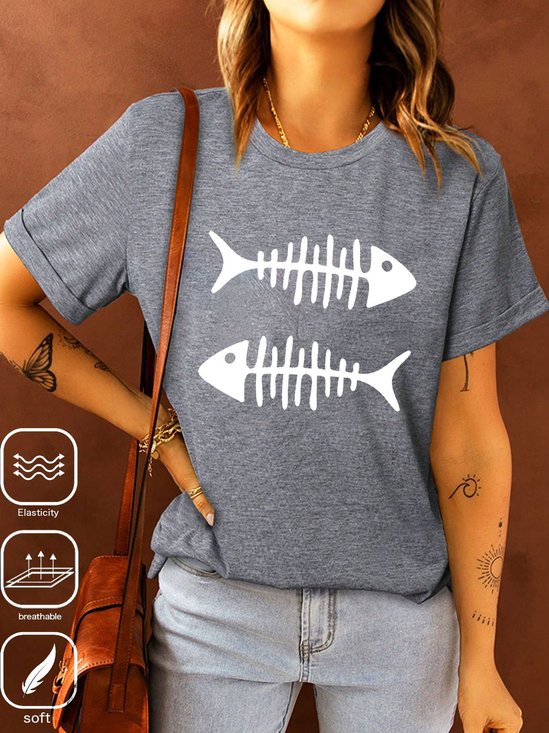 Casual Fish Loose Cotton-Blend T-Shirt