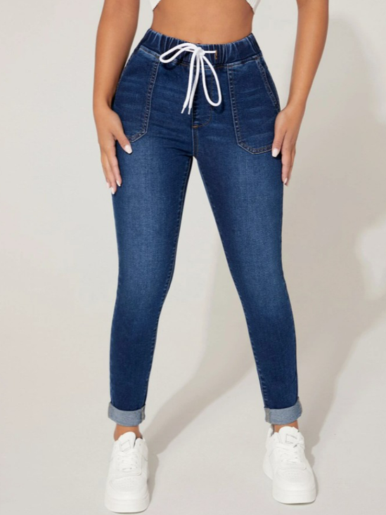 Casual Pocket Stitching Plain Jeans