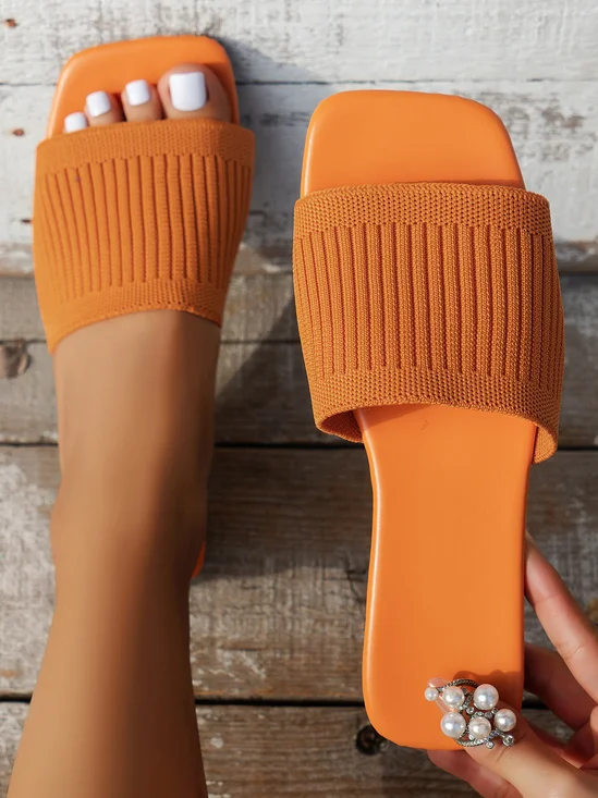 Plain Mesh Fabric Summer Casual Slide Sandals