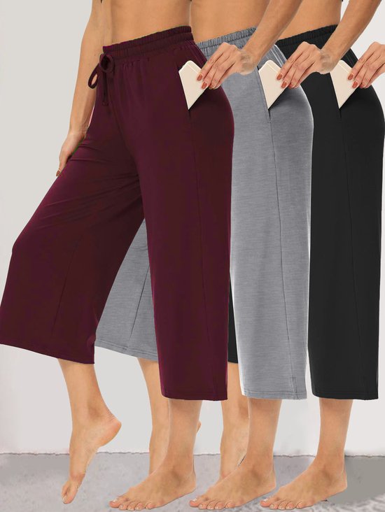 Knitted Loose Plain Casual Pants