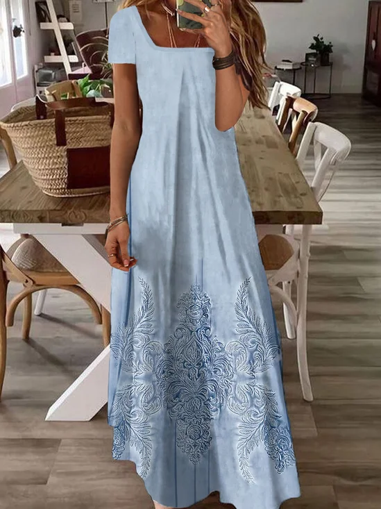 Casual Square Neck Print Dress