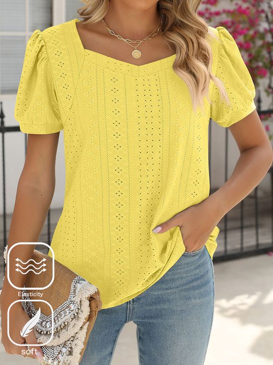 Plus Size Casual Sweetheart Neckline Knitted Plain T-Shirt