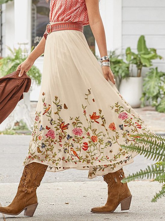 Floral West Style Loose Skirt With No Belt