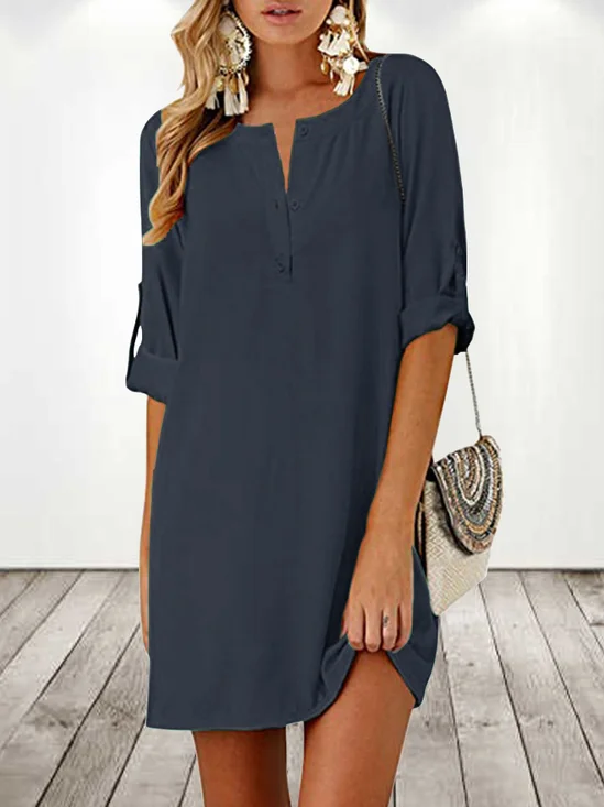 Crew Neck Loose Plain Casual Dress