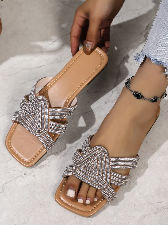 Casual Pu Plain Slide Sandals