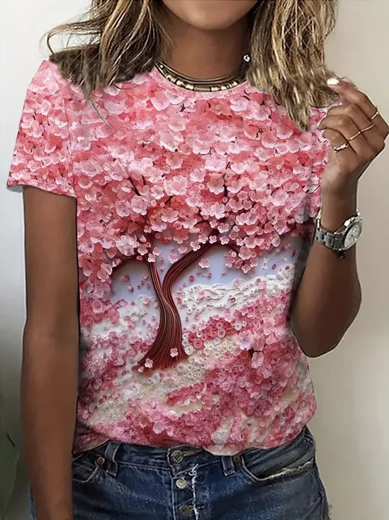 3d printing Floral Casual Crew Neck T-Shirt