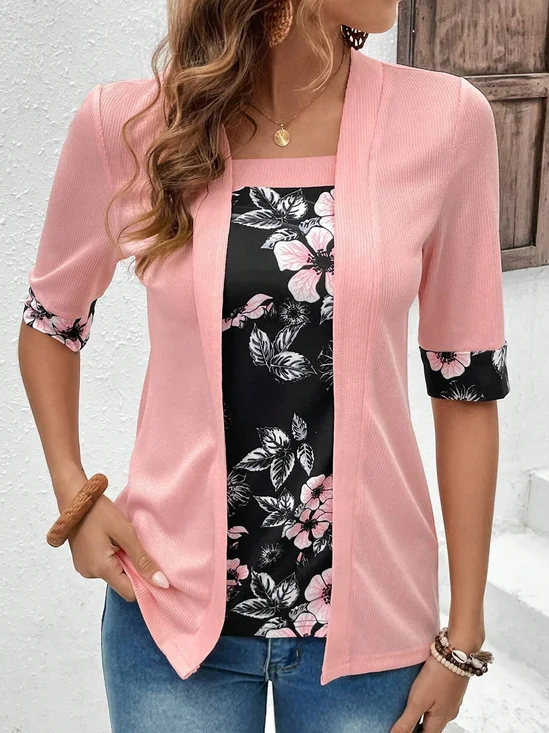 Loose Square Neck Casual Floral Shirt