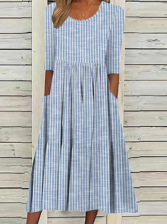 Vacation Striped Pocket Stitching Dress