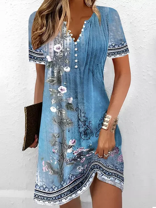 Buckle Casual Floral Dress