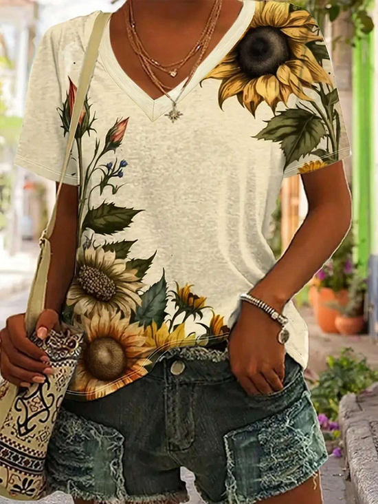 Loose Casual Jersey Sunflower T-Shirt