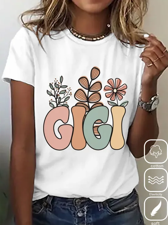 Mother's Day Casual Crew Neck Text Letters Loose T-Shirt