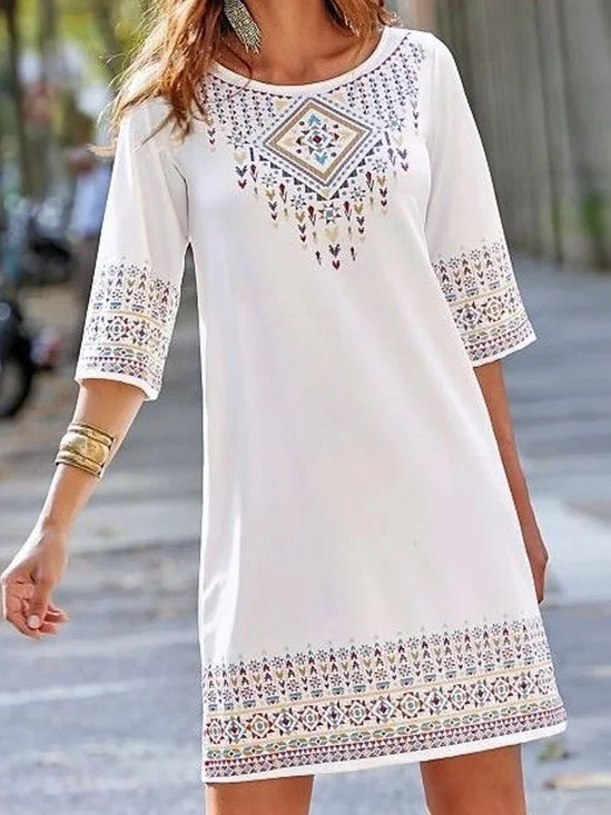 Embroidery Patterns West Style Crew Neck Dress