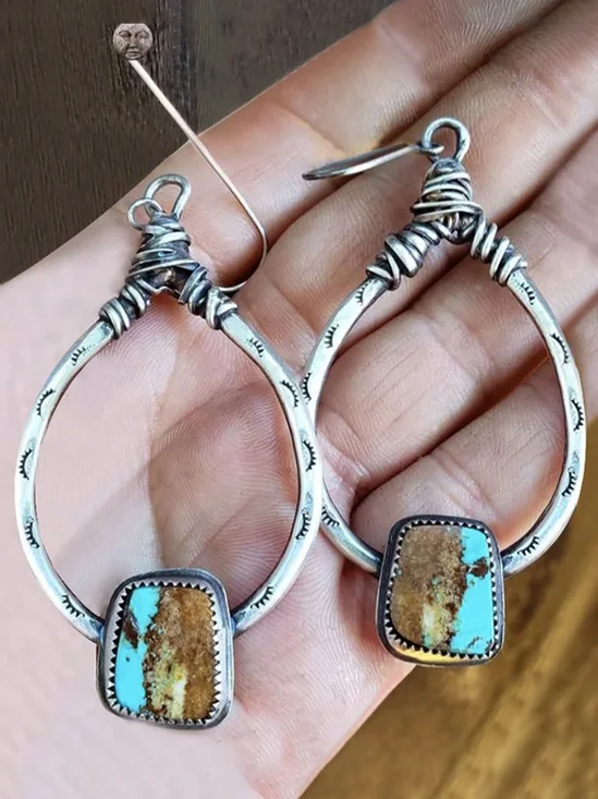 European and American fashionable vintage jewelry turquoise earrings European and American creative eyelash handmade large water drop earrings