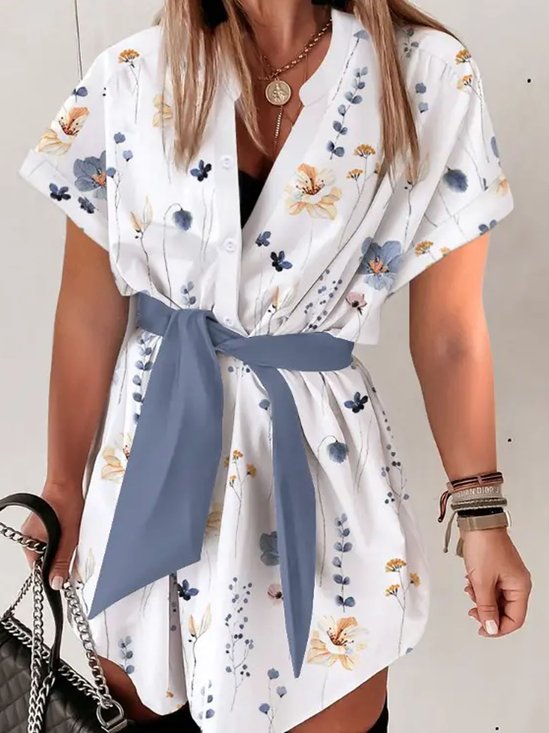 Floral Casual Loose Buckle Dress